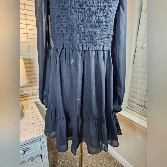 1. State Women's Black Smocked Long-Sleeve Bodice Ruffle Mini Dress Size M - Picture 7 of 13